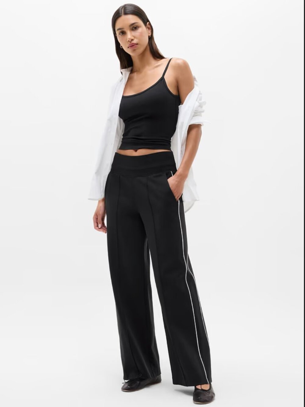 Athleta Venice High Rise Track Stripe Wide Leg Pant Black White